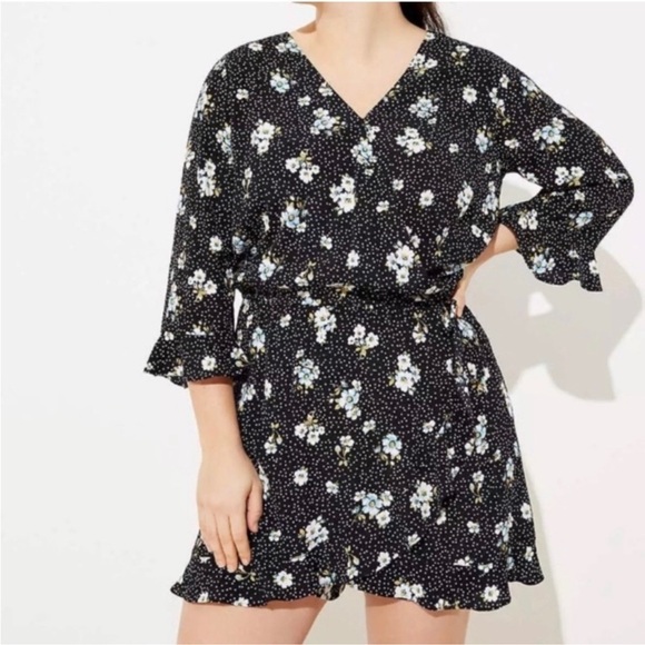 Loft Women’s Floral Polka Dot Wrap Romper Dress Size 4 Flutter Ruffle Boho - Picture 2 of 11